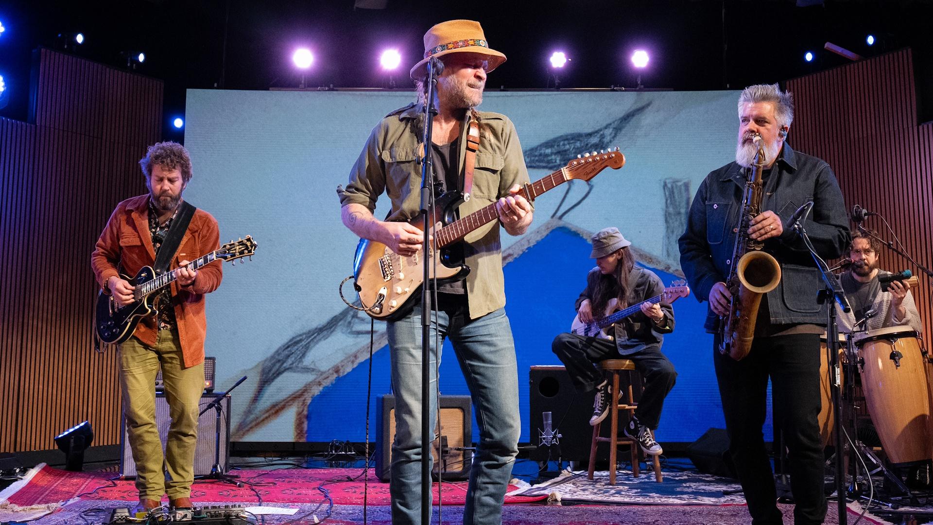 Hiss Golden Messenger on the set of Shaped by Sound.