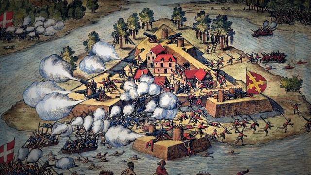 Spanish and French Battle for Florida Fortress