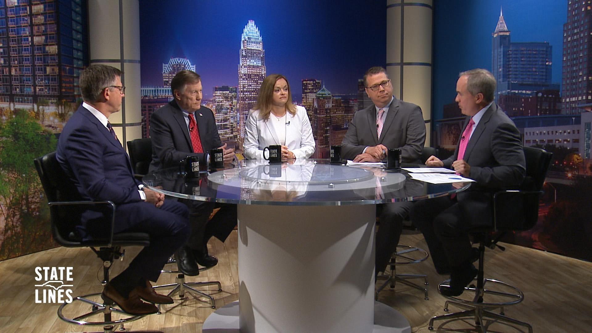Host of State Lines, Kelly McCullen, and panelists.