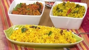 Lemon Rice with Peanuts • Eggplant Masala • Lima Beans