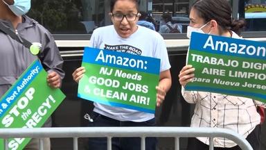Protesters call for stop to Amazon hub at Newark airport