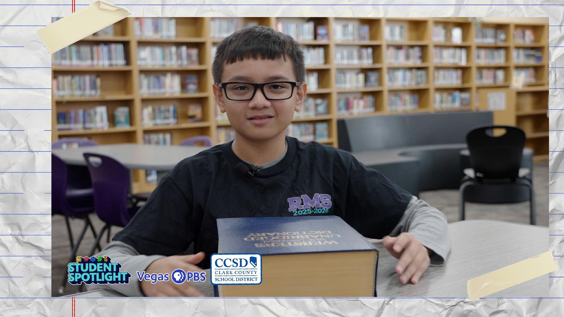 Maria meets CCSD’s 6th Grade Spelling Bee winner Sam Romualdez at Rogich MS.