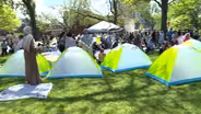 Rutgers students rally, set up encampment