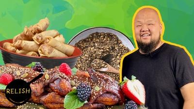 Egg Rolls, Mole de Plátano and Dukkah