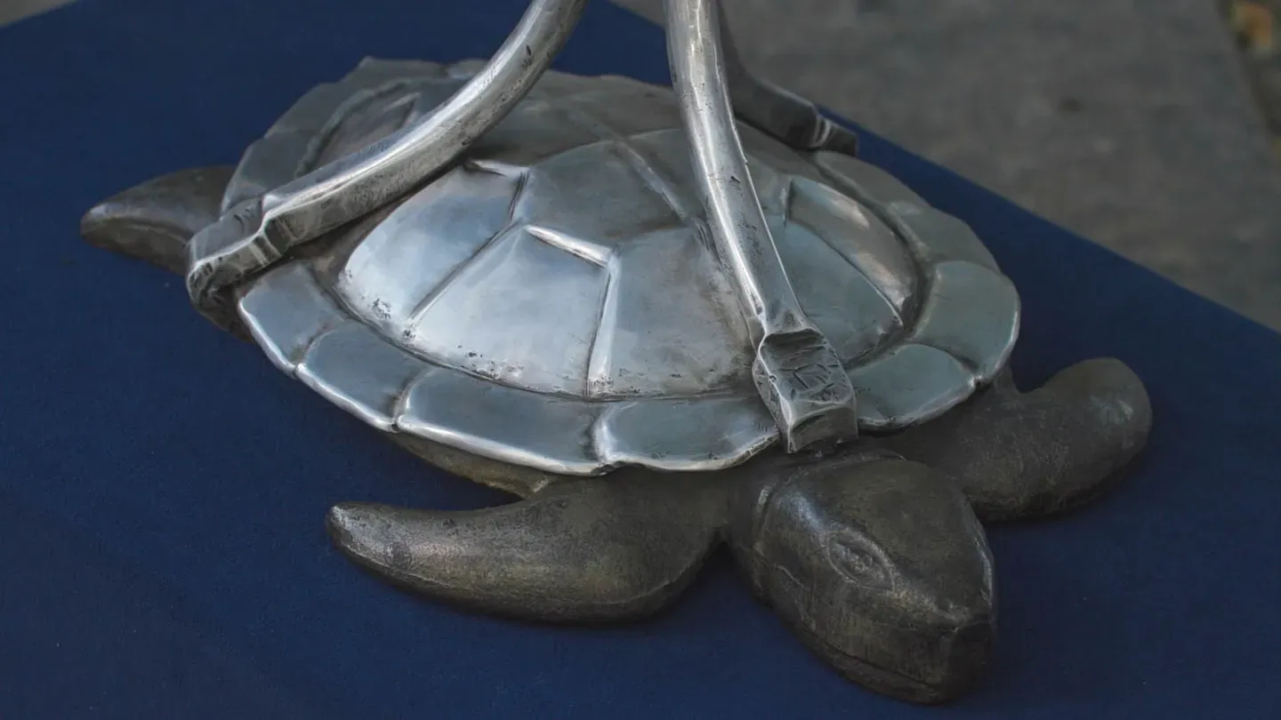 Appraisal: 1950 Hammered Aluminum Turtle-Form Towel Basin