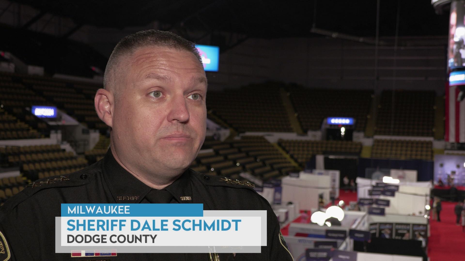 Dale Schmidt stands in Panther Arena at the RNC in Milwaukee