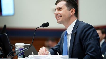 Video thumbnail: PBS NewsHour Pete Buttigieg on travel woes, supply chains, infrastructure