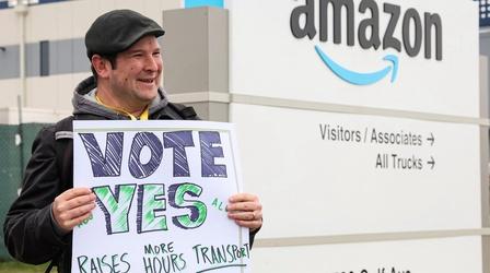 Video thumbnail: PBS NewsHour Amazon labor vote accelerates organizing efforts nationwide