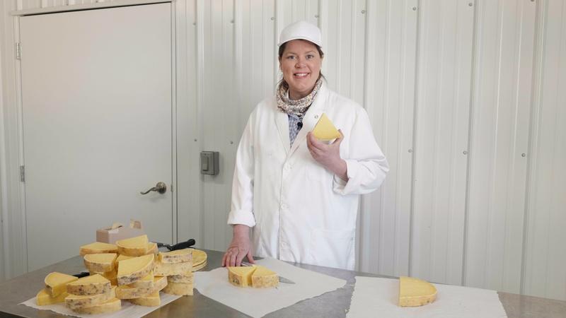 Around the Farm Table : Inga Slices a Truckle of Wisconsin Cheese