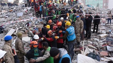 Video thumbnail: PBS NewsHour Deadly quake leaves millions without homes in Turkey, Syria