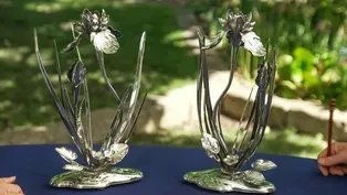 Appraisal: Japanese Silver Iris Candlesticks, ca. 1910