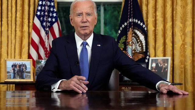 Biden explains decision to end bid in Oval Office address