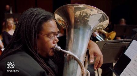 Video thumbnail: PBS NewsHour One tuba player's journey from homelessness to 'belonging'