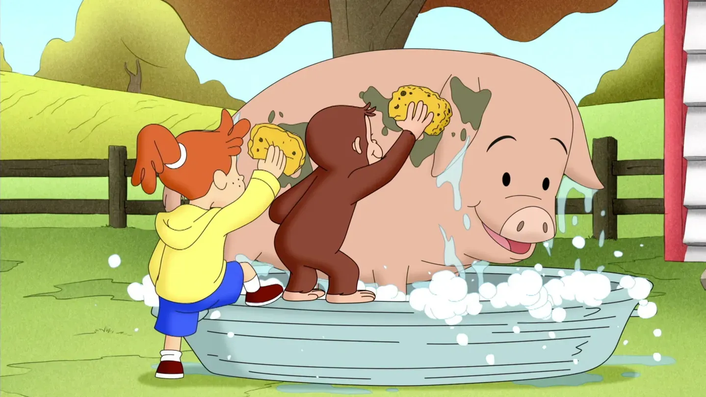 George and Allie Wash a Hog
