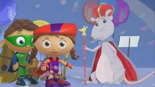 to the left) the protagonist of a kids show named super why (to