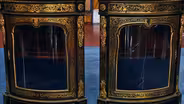 Appraisal: French Brass-Inlaid Corner Cabinets, ca. 1885