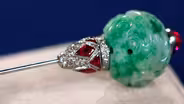 Appraisal: Jadeite, Platinum & Ruby Jabot, ca. 1915