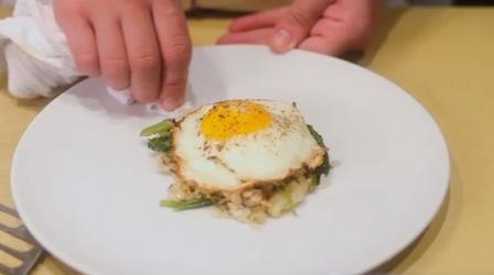 Video thumbnail: A Chef's Life Ginger and Leek Crispy Rice with a Sunnyside-Up Egg