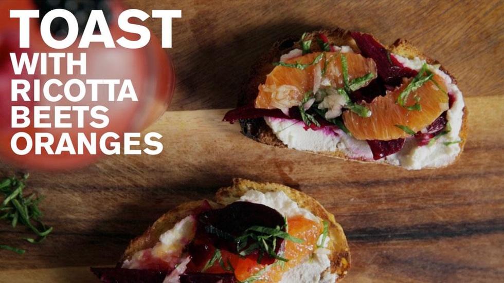 Toast with Ricotta, Beets, and Oranges image