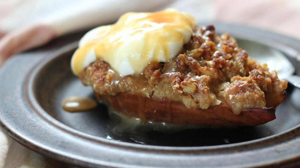 Pear Crisp with Salted Bourbon Caramel image