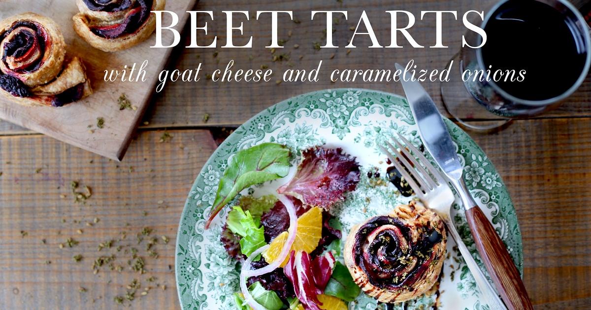 Kitchen Beet Tarts with Goat Cheese and Caramelized Onions