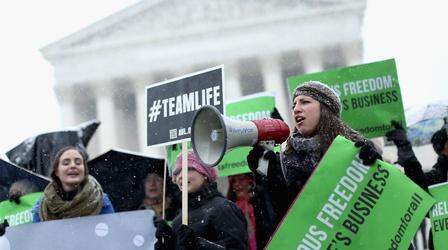 Video thumbnail: PBS NewsHour High court hears case on religious rights of corporations