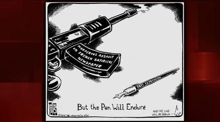 Video thumbnail: PBS NewsHour Death of cartoonists draws out defense of free expression