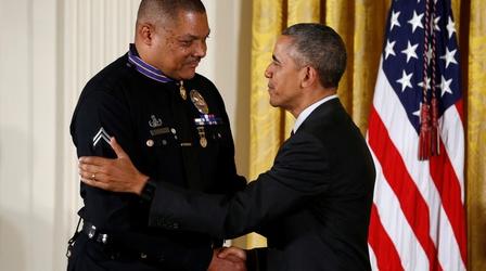 Video thumbnail: PBS NewsHour Obama bestows Medal of Valor to 13 heroic police officers