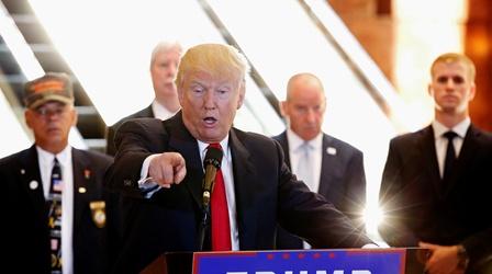 Video thumbnail: PBS NewsHour Trump attacks media for questioning his donations to vets