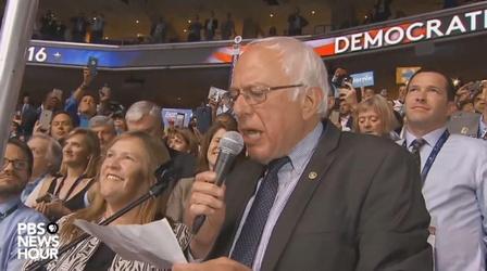 Video thumbnail: PBS NewsHour Bernie Sanders moves to nominate Clinton by voice vote