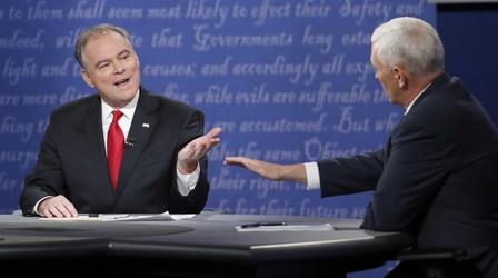 Video thumbnail: PBS NewsHour Trump and Clinton campaigns react to the VP debate