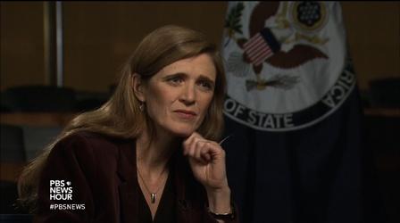 Video thumbnail: PBS NewsHour Ambassador Power warns against historical amnesia on Russia