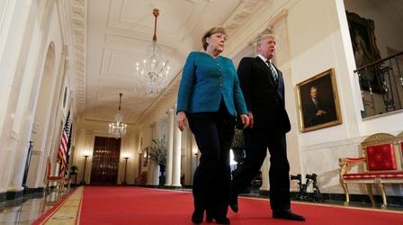 Video thumbnail: PBS NewsHour First Trump-Merkel meeting reflects different views, styles
