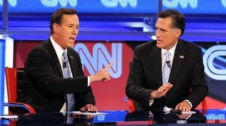 Video thumbnail: PBS NewsHour Romney, Santorum Clash Over Conservative Values, Earmarks
