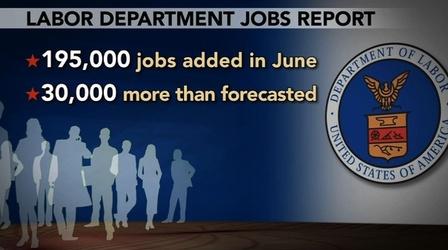 Video thumbnail: PBS NewsHour June Jobs Report Exceeds Expectations by Adding 195,000 Jobs