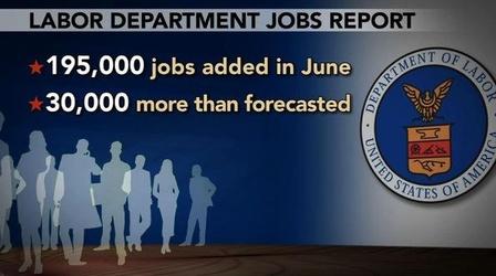 Video thumbnail: PBS NewsHour June Jobs Report Exceeds Expectations by Adding 195,000 Jobs