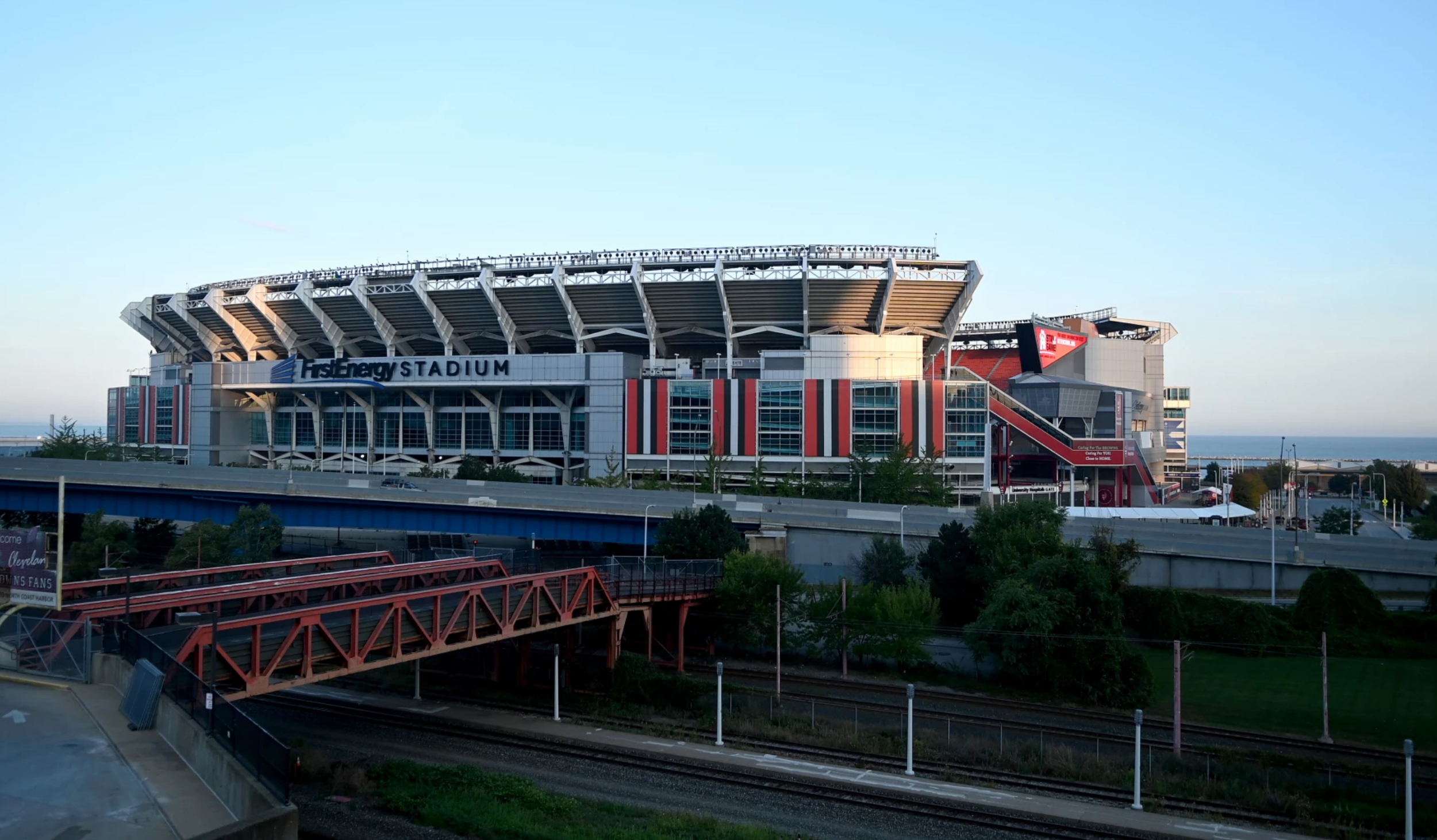 FirstEnergy signage coming down from Browns stadium