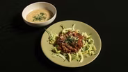 Vegetable Bolognese Pasta with Garlic Soup