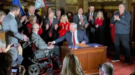 Video thumbnail: Almanac: At the Capitol Gov. Walz signs ALS bill | March 2022