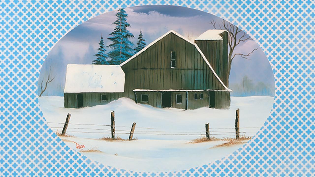 The Best of the Joy of Painting with Bob Ross | Barn in Snow Oval