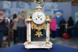 Appraisal: European Marble & Brass Mantel Clock, ca. 1880