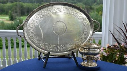 Video thumbnail: Antiques Roadshow Appraisal: 1966 "Amberoid" Horse Racing Silver Trophies