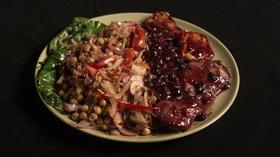 Video thumbnail: Fit to Eat Blueberry BBQ Pork Loin with Garbanzo Bean Salad