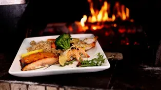 Wood Plank Salmon & Shrimp Scampi Skewers